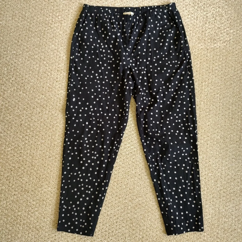 Eileen Fisher Organic Cotton Pull On Black Polka Dot Lightweight Cropped Pants M - Picture 9 of 11
